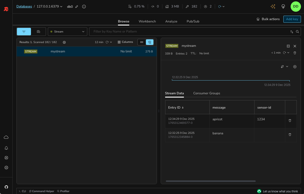 Redis Insight streams