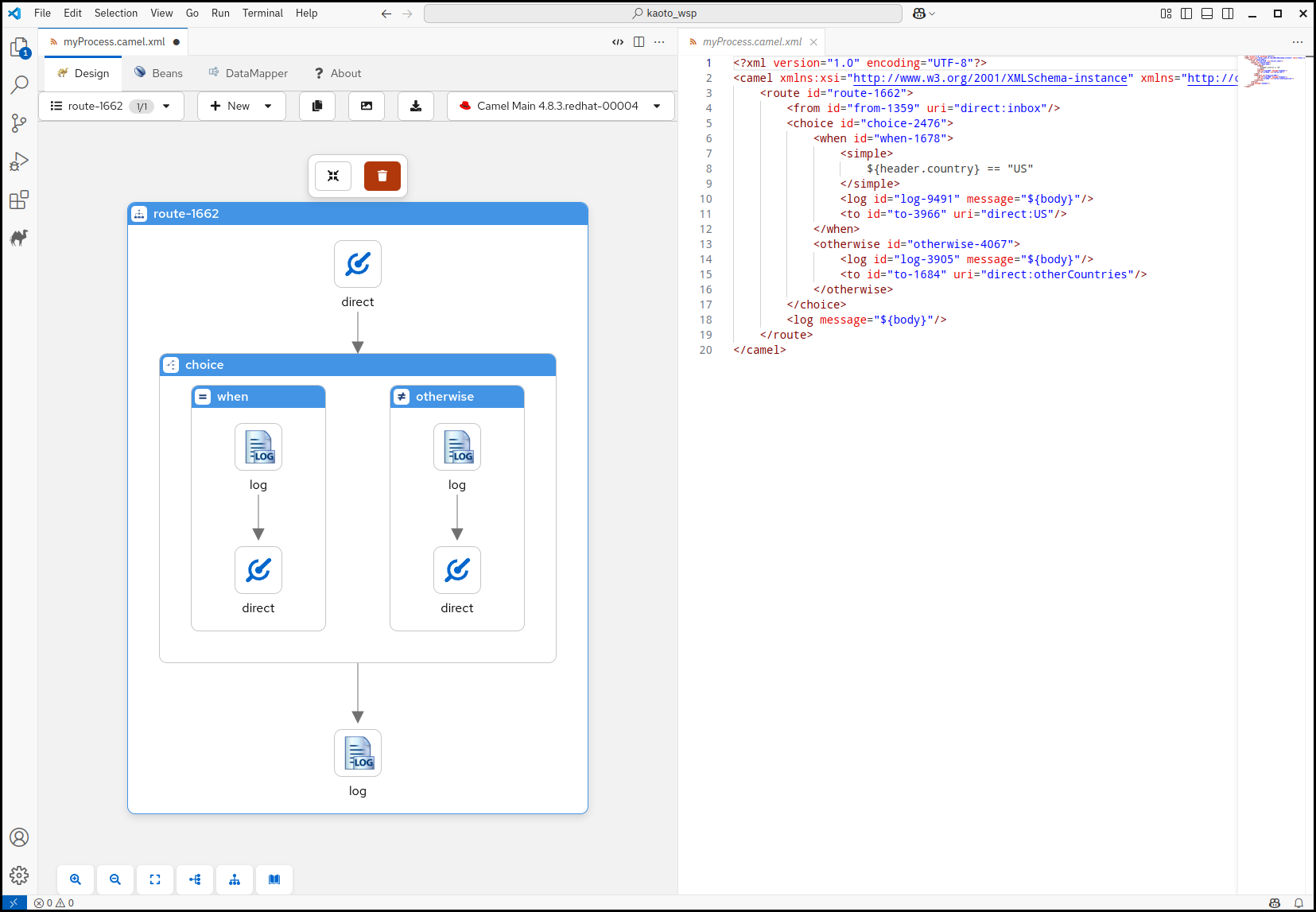Kaoto XML route editor